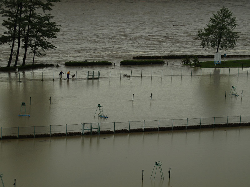 テニスコート付近から多摩川の濁流が流入中！/青梅市市民球技場 　2007.9.7　0717
