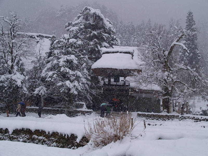 豪雪の明善寺鐘楼門