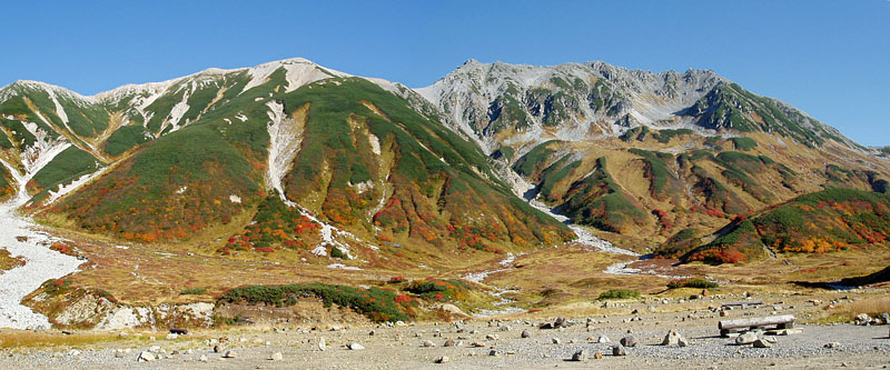 雷鳥沢から見た裾紅葉の立山連峰