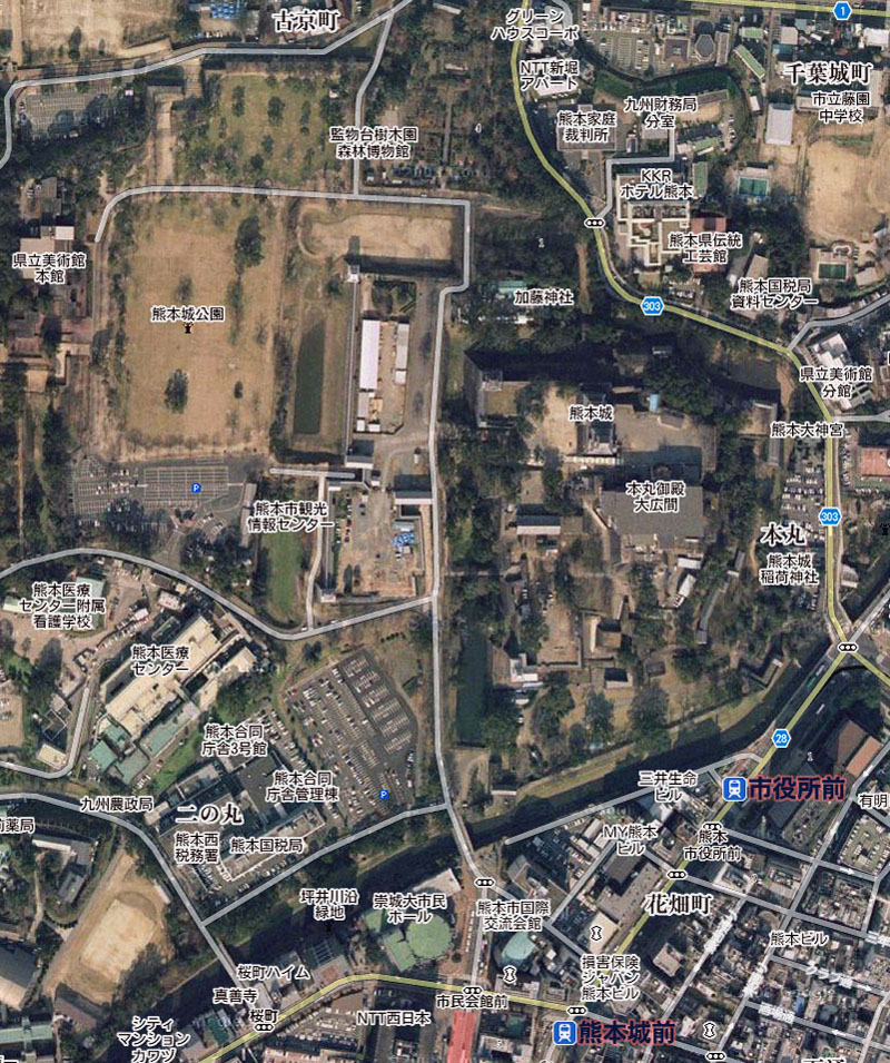 熊本城の衛星写真