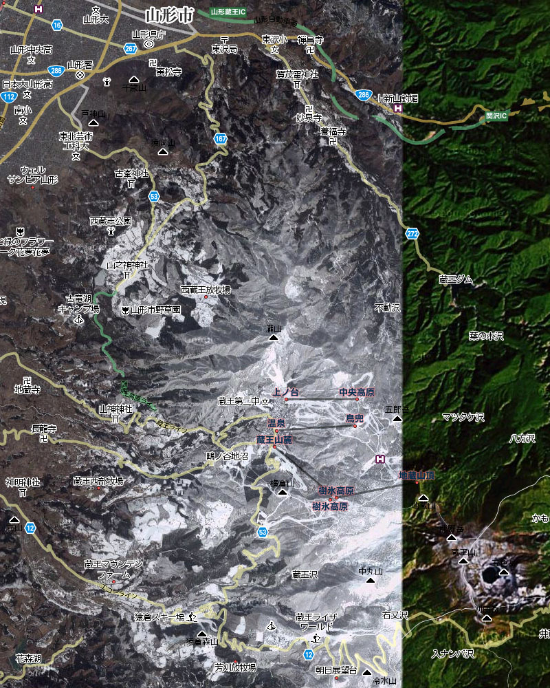 蔵王連峰の衛星写真
