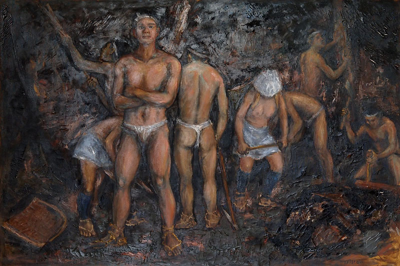 「坑内の群像」 村島定児（自由美術協会）画 /石炭記念館ロビー
