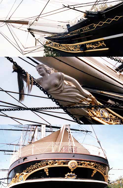 イギリスの帆船カティ・サークと船首像/グリニッジ（イギリス）