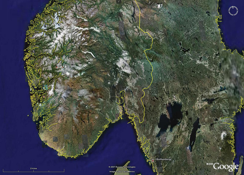 ノルウェーのフィヨルド（衛星画像）