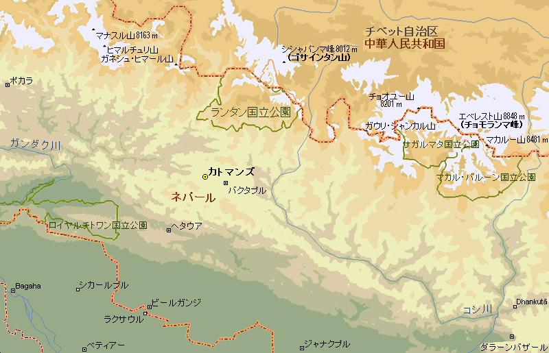 ネパールの地図（拡大）