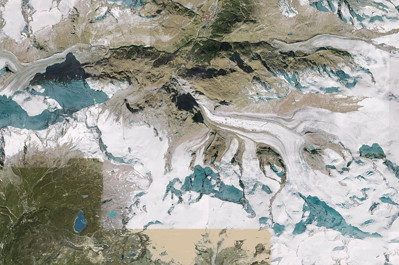 ツェルマット周辺の衛星写真