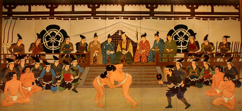 フロント・ロビー左（北）側の壁画「信長の上覧相撲」/両国国技館