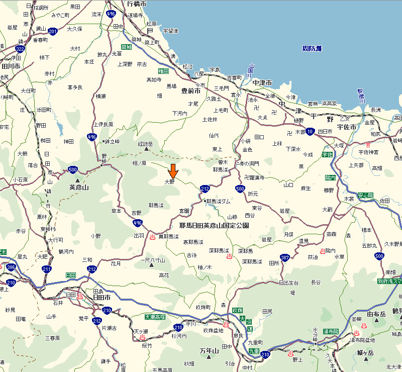 中津市耶馬渓町大野八幡神社の位置/地図